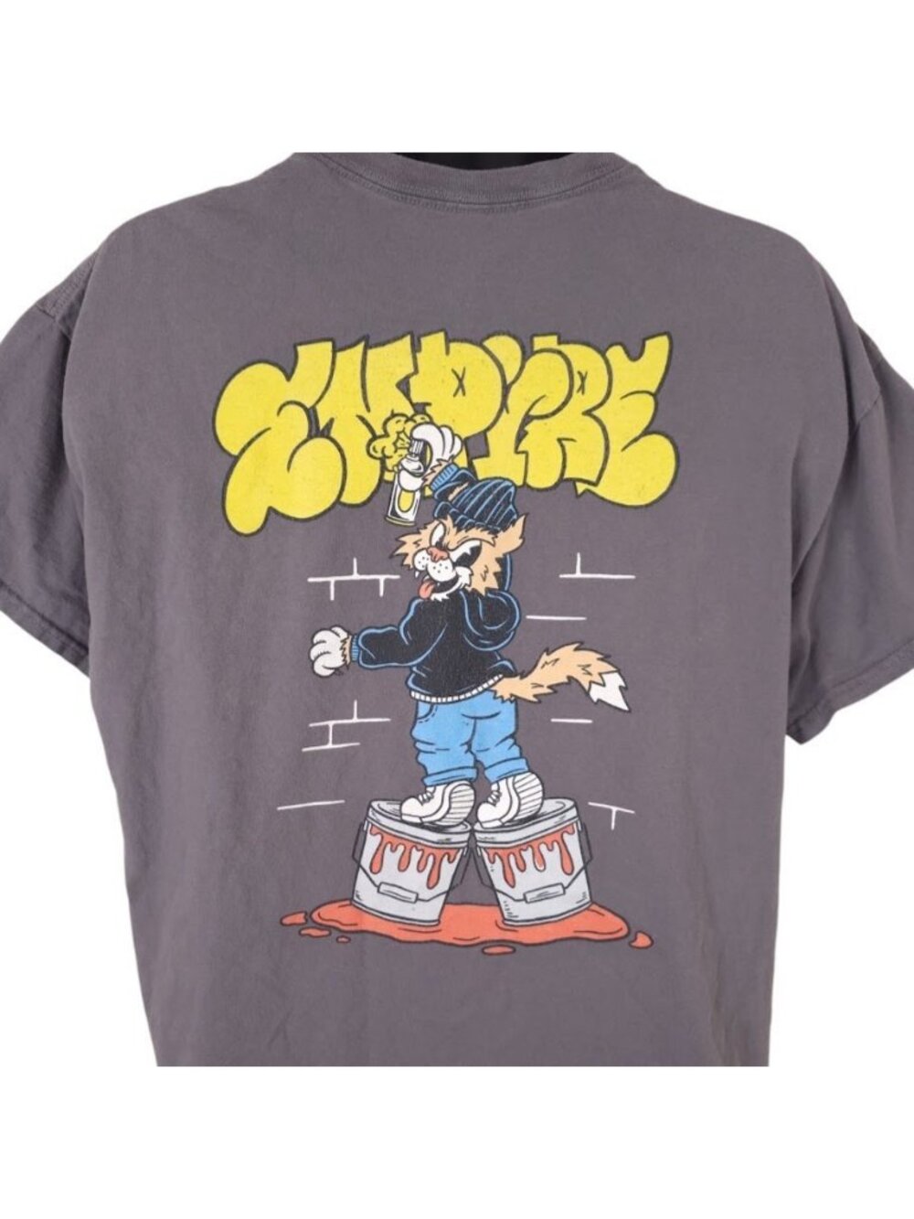 Empyre Graffiti Cat T Shirt Mens Size XL Gray Retro Streetwear